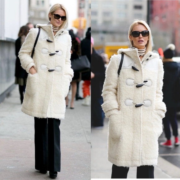 Coach Runway Fur Rip and Repair Duffle Mohair Coat Blend Off White Size Medium - Picture 1 of 11